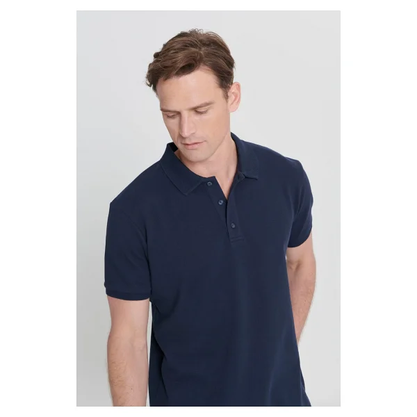 Altınyıldız Classıcs Erkek Lacivert %100 Pamuk Kıvrılmaz Pike Polo Yaka Slim Fit Dar Kesim Tişört - Görsel 10
