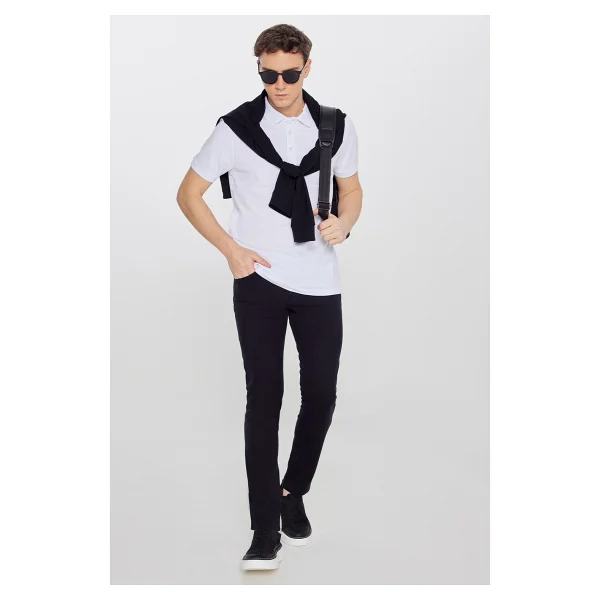 Altınyıldız Classıcs Erkek Beyaz %100 Pamuk Kıvrılmaz Pike Polo Yaka Slim Fit Dar Kesim Tişört - Görsel 3