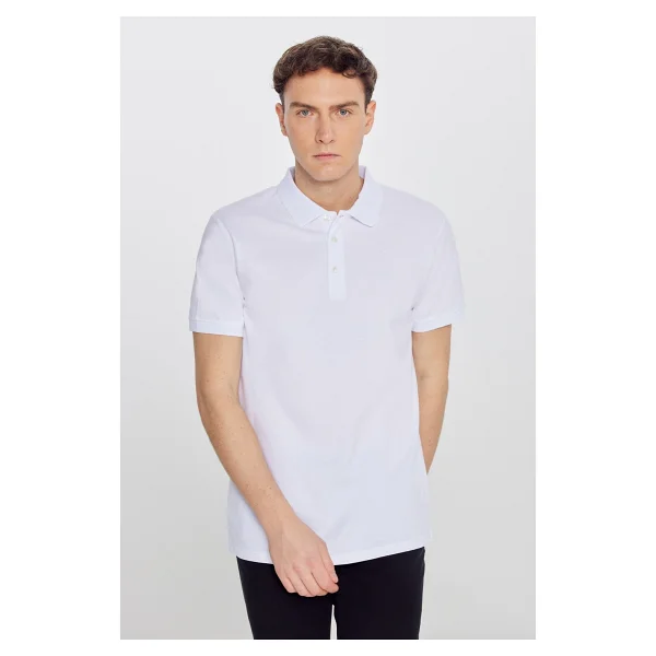 Altınyıldız Classıcs Erkek Beyaz %100 Pamuk Kıvrılmaz Pike Polo Yaka Slim Fit Dar Kesim Tişört - Görsel 5