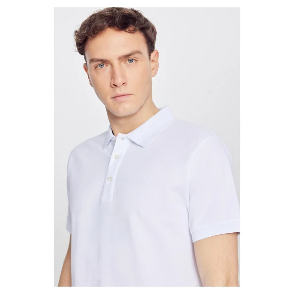 Altınyıldız Classıcs Erkek Beyaz %100 Pamuk Kıvrılmaz Pike Polo Yaka Slim Fit Dar Kesim Tişört - Görsel 6