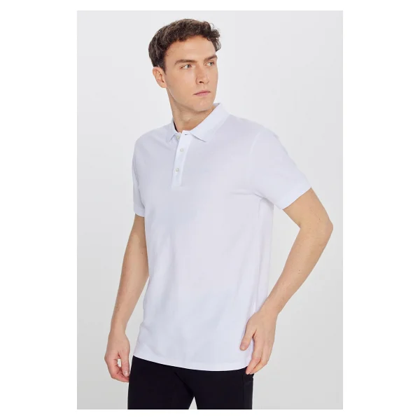 Altınyıldız Classıcs Erkek Beyaz %100 Pamuk Kıvrılmaz Pike Polo Yaka Slim Fit Dar Kesim Tişört - Görsel 7