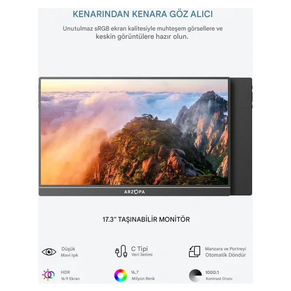 Arzopa A1m 17.3" Full HD Ips 60 Hz Taşınabilir Monitör - Görsel 4