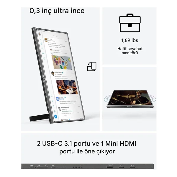 Arzopa A1m 17.3" Full HD Ips 60 Hz Taşınabilir Monitör - Görsel 5
