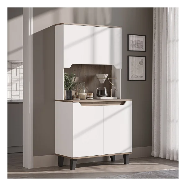 Roomart Defne Kahve Köşesi, Çok Amaçlı Dolap, 4 Kapaklı Kiler Dolabı, Mutfak Dolabı 90 Cm - Atlantik Çam - Antrasit - Görsel 7