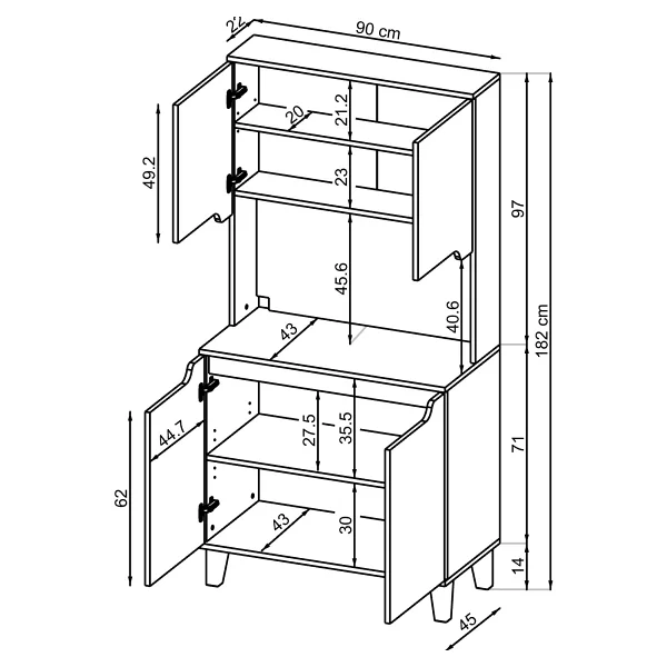 Roomart Defne Kahve Köşesi, Çok Amaçlı Dolap, 4 Kapaklı Kiler Dolabı, Mutfak Dolabı 90 Cm - Atlantik Çam - Antrasit - Görsel 3
