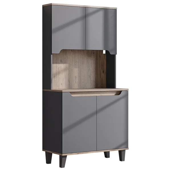 Roomart Defne Kahve Köşesi, Çok Amaçlı Dolap, 4 Kapaklı Kiler Dolabı, Mutfak Dolabı 90 Cm - Atlantik Çam - Antrasit - Görsel 6