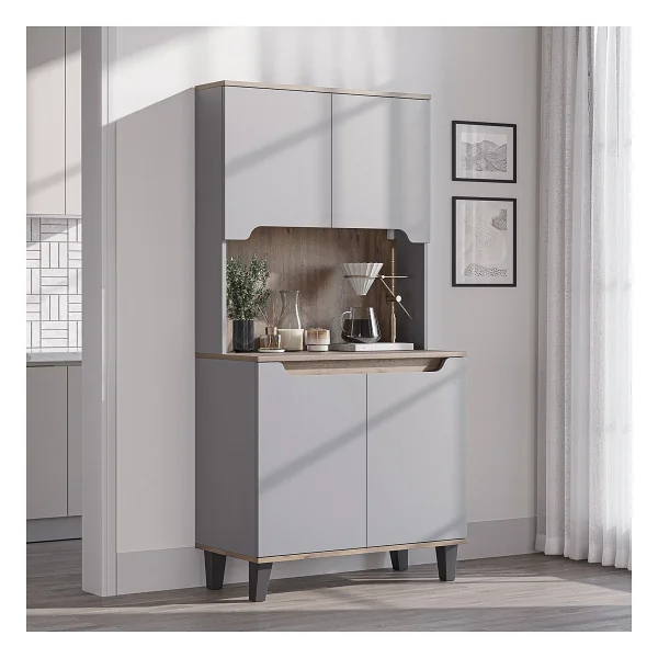 Roomart Defne Kahve Köşesi, Çok Amaçlı Dolap, 4 Kapaklı Kiler Dolabı, Mutfak Dolabı 90 Cm - Atlantik Çam - Antrasit - Görsel 9