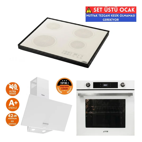 Afm Tech Ve Ferre Marka Hh Sessiz Setüstü Beyaz Vitro Elektrikli Ankastre Set (D087-Sa+Fc-07+Fm7701 - Görsel 7