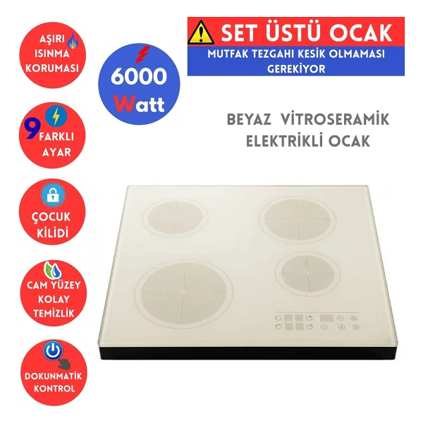 Afm Tech Ve Ferre Marka Hh Sessiz Setüstü Beyaz Vitro Elektrikli Ankastre Set (D087-Sa+Fc-07+Fm7701 - Görsel 2