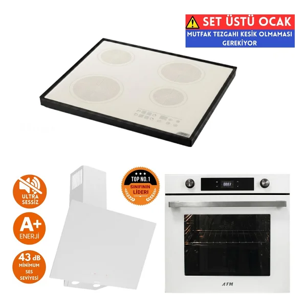 Afm Tech Ve Ferre Marka Ls Sessiz Setüstü Beyaz Vitro Elektrikli Ankastre Set (D078-Sa+Fc-07+Fm7701 - Görsel 7