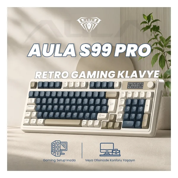 Aula S99 Pro Retro RGB Kablolu/Kablosuz Oyuncu Klavyesi - Görsel 2