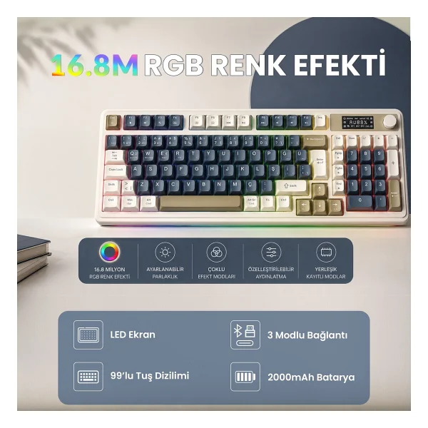 Aula S99 Pro Retro RGB Kablolu/Kablosuz Oyuncu Klavyesi - Görsel 6