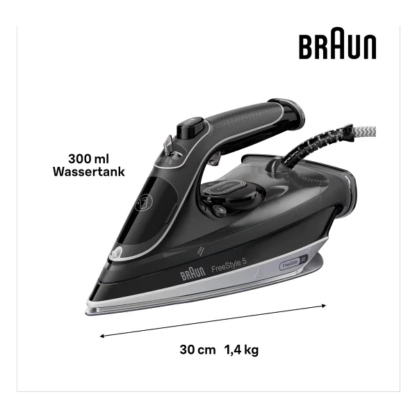 Braun Freestyle 5 Buharlı Ütü Sı 5188 Bk - Freeglide 3D Tabanlı Ütü, Dikey Buhar, 2800 Watt, Şok Buhar 220 G/dak, 330 ml Su Deposu, Siyah - Görsel 3