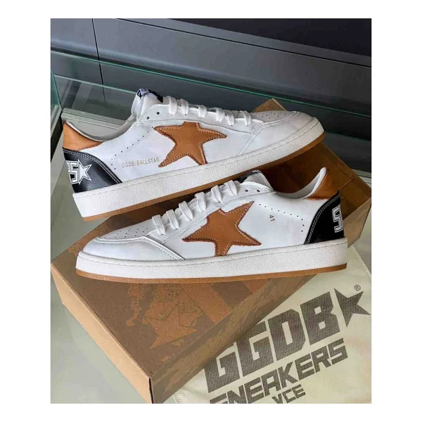 Golden Goose Ball Star Beyaz Deri Erkek Sneaker - Taba Yıldız Detaylı - Beyaz - Taba - Siyah - 44 - Görsel 6