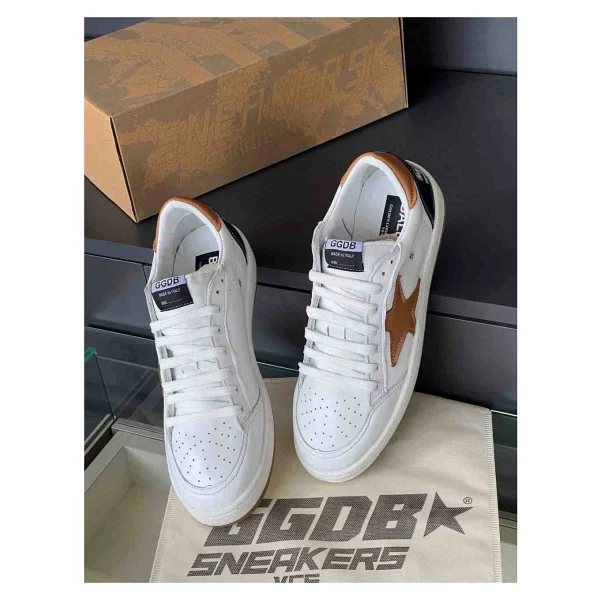 Golden Goose Ball Star Beyaz Deri Erkek Sneaker - Taba Yıldız Detaylı - Beyaz - Taba - Siyah - 44 - Görsel 3