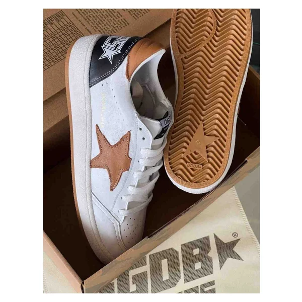 Golden Goose Ball Star Beyaz Deri Erkek Sneaker - Taba Yıldız Detaylı - Beyaz - Taba - Siyah - 44 - Görsel 4