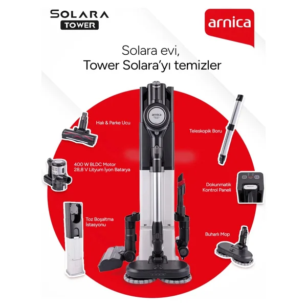 Arnica Solara Tower Et13490 Islak Kuru Şarjlı Dikey Süpürge - Görsel 9