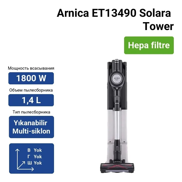Arnica Solara Tower Et13490 Islak Kuru Şarjlı Dikey Süpürge - Görsel 10
