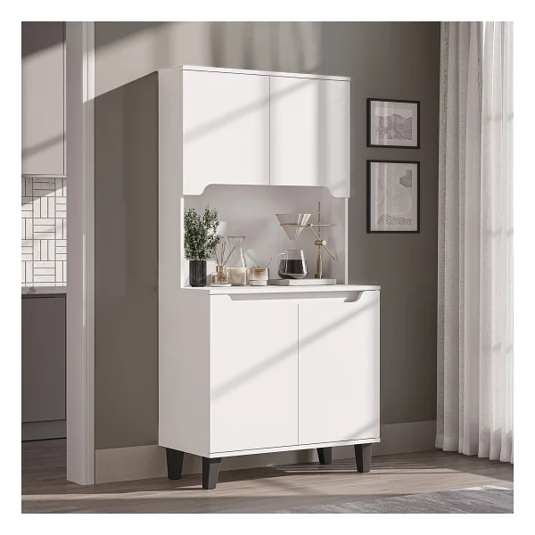 Roomart Defne Kahve Köşesi, Çok Amaçlı Dolap, 4 Kapaklı Kiler Dolabı, Mutfak Dolabı 90 Cm - Atlantik Çam - Antrasit - Görsel 10