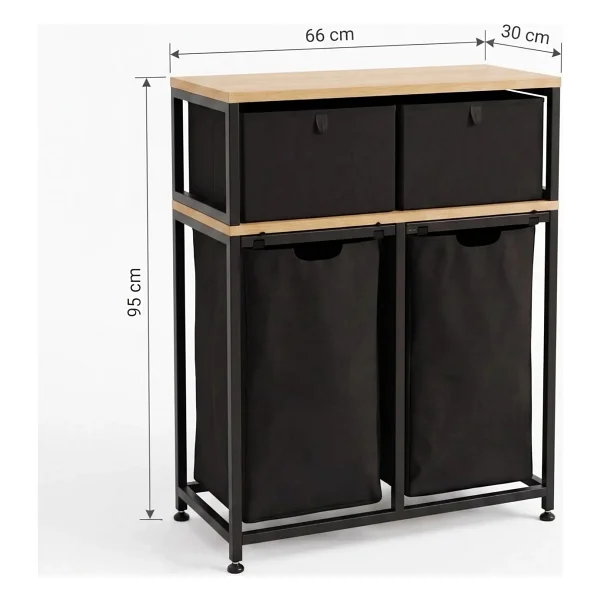 Miyuhome Metal Kızaklı Çamaşır Sepeti 2 Adet Saklama Kutulu 2x40 Lt Kirli Sepeti Büyük Boy Raflı Kirli Sepeti - Görsel 3