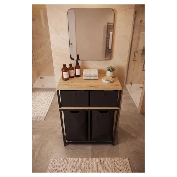 Miyuhome Metal Kızaklı Çamaşır Sepeti 2 Adet Saklama Kutulu 2x40 Lt Kirli Sepeti Büyük Boy Raflı Kirli Sepeti - Görsel 4