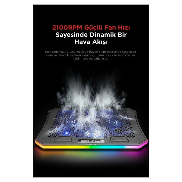 Rampage Ad-Rc34 Metafor 6 Fanlı RGB Laptop Soğutucu - Görsel 4