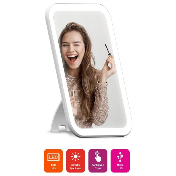 Polosmart Pbs808 Şarjlı LED Işıklı Makyaj Aynası Beyaz - Görsel 2