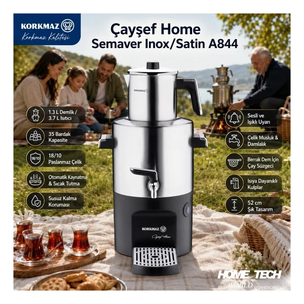 Korkmaz A844 Çayşef Home Inox Satin 2000 W Çelik Semaver - Görsel 3