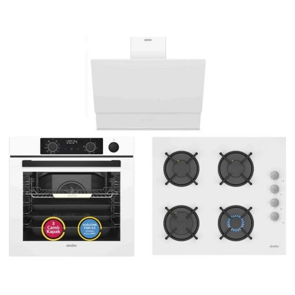 Simfer 11 Fonksiyon Beyaz 3'lü Ankastre Set (8245 Fırın + 3507 Ocak + 8704 Davlumbaz) - Görsel 5