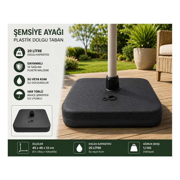 Evinizin Atölyesi Şemsiye Ayağı Plastik Dolgu Taban 9 Lt Siyah Balkon Bahçe Standı - Görsel 3