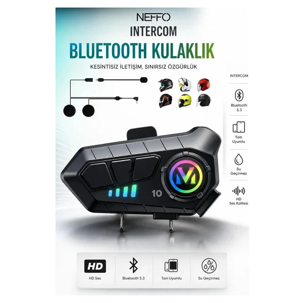 Neffo V10 5.3 Motosiklet Kask Kulaklık Intercom Işıklı Motorsiklet Interkom - Görsel 8
