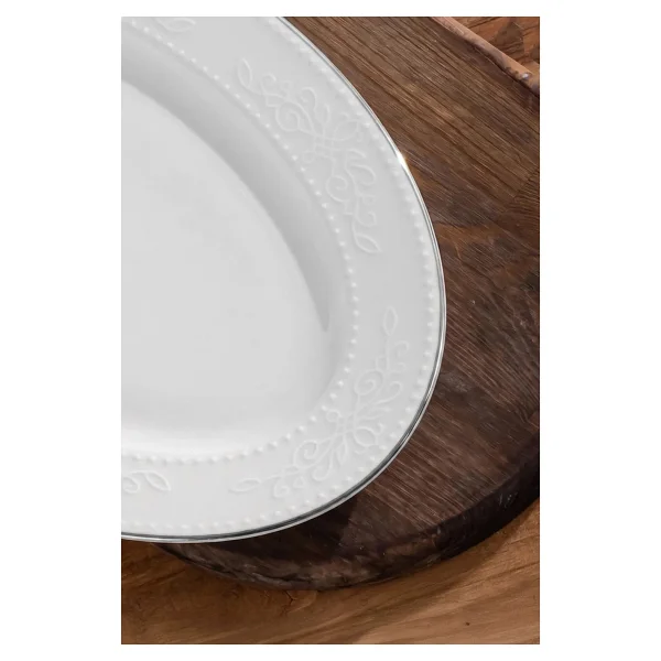 Porsima 4457 Burçak Porselen Altın Fileli Kayık Tabak Seti - Oval Kahvaltılık Sunumluk Seti 25cm - Görsel 4