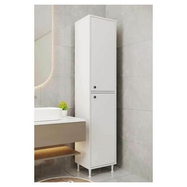 Aeka Ae-2027 Lina 2 Kapaklı Çok Amaçlı Dolap 40x180 Cm Raflı Dar Yüksek Boy Banyo Çok Bölmeli Depolama Dolabı - Beyaz - Meşe - Görsel 8