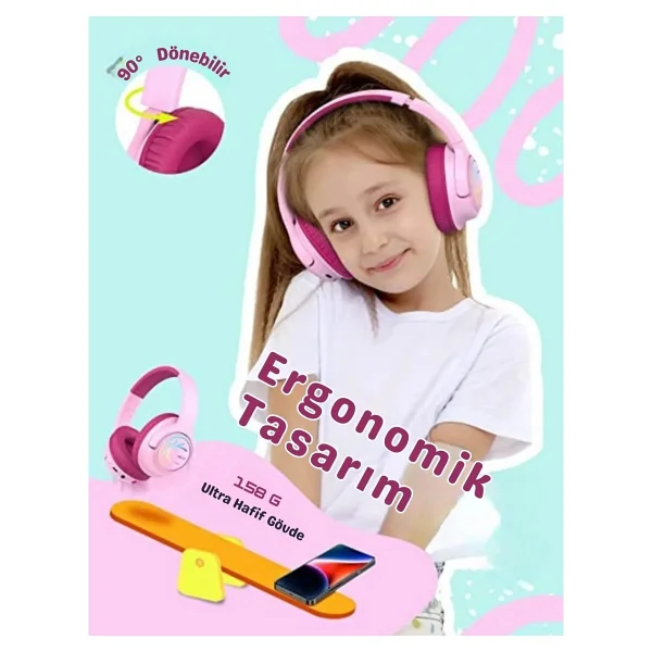 İclever Bth18 Pembe Kulak Üstü Çocuk Bluetooth Kulaklık - Görsel 5