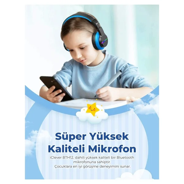 İclever Bth12 Siyah Kulak Üstü Çocuk Bluetooth Kulaklık - Görsel 3