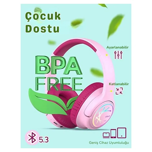 İclever Bth18 Pembe Kulak Üstü Çocuk Bluetooth Kulaklık - Görsel 7