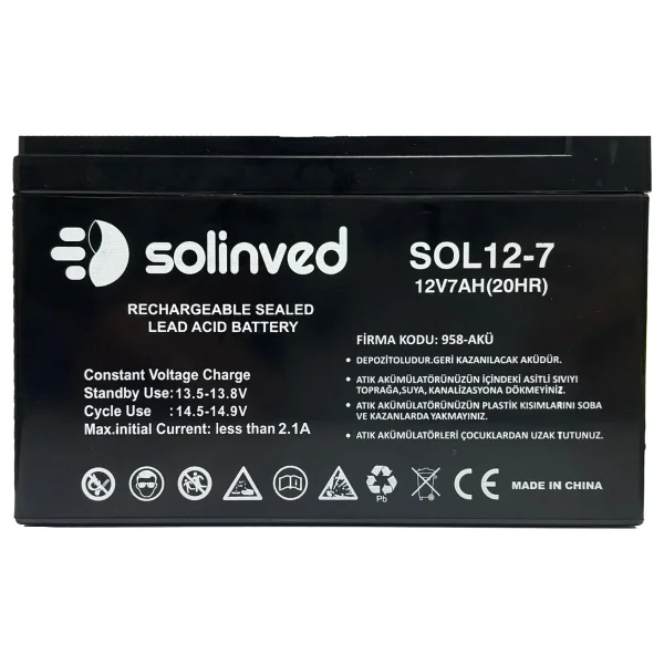 Solinved 12v 7ah Kuru Tip Akü (2 Adet) - Görsel 2
