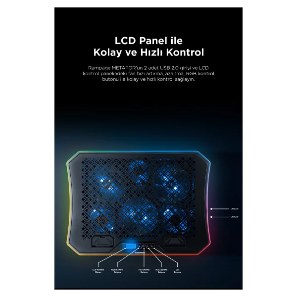 Rampage Ad-Rc34 Metafor 6 Fanlı RGB Laptop Soğutucu - Görsel 5