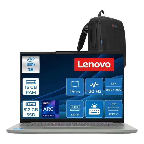 Lenovo Ideapad Slim 5 14ımh10 Intel Core Ultra 9 185h 64gb DDR5 512gb SSD Freedos Intel Arc Graphics 14" 2.8K (2880x1800) OLED 500nıts 120hz Laptop 83v6004dtrf26 + Zetta Çanta - 512 GB - 64 GB - Görsel 7