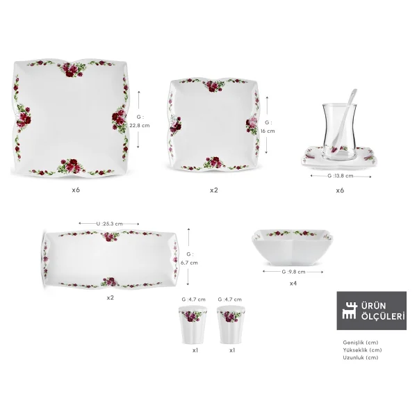 Karaca Red Rose 34 Parça 6 Kişilik Kahvaltı Takımı - Görsel 2