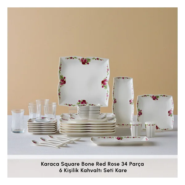 Karaca Red Rose 34 Parça 6 Kişilik Kahvaltı Takımı - Görsel 3