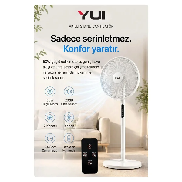 Yui F60 Kumandalı Ayaklı Vantilatör - Görsel 2