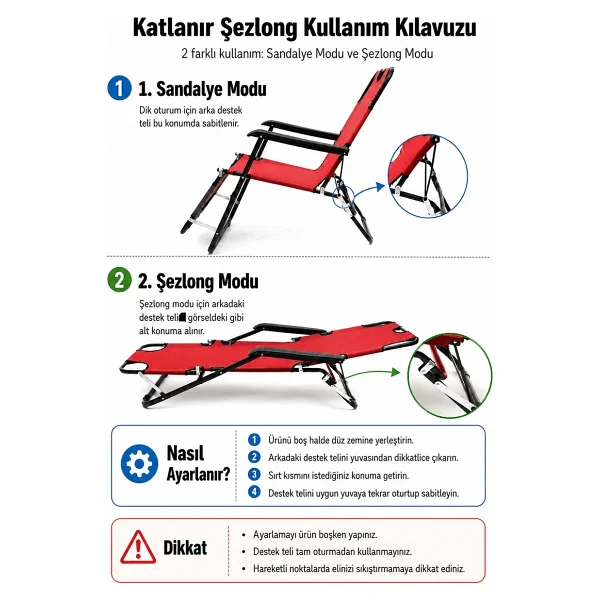 Moniev Litus Katlanır Şezlong Plaj Şezlongu Portatif Şezlong Ve Bahçe Şezlongu - Gri - Görsel 3