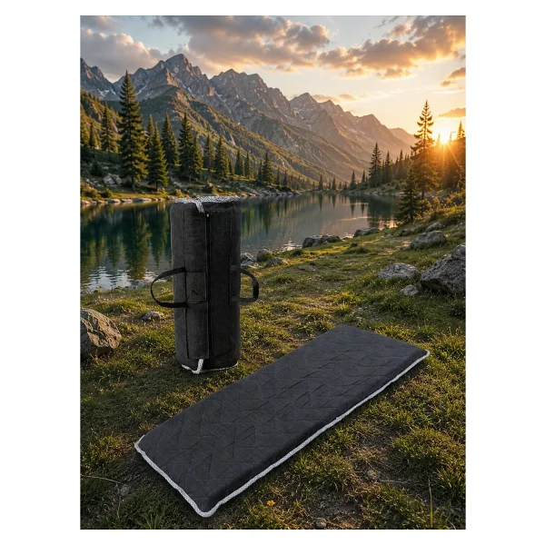 Beyaz Fitilli Koyu Antrasit Gri Taşınabilir Katlanır Yatak Karavan Kamp Yatağı Anne Yanı Yer Yatağı - 90 X 190 Cm - Görsel 3