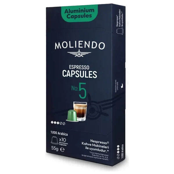 Moliendo Finest Coffee Alüminyum Kapsül Kahve No:5 Avantaj Paketi 100 Adet (Nespresso Uyumlu Alüminyum Kapsül) - Görsel 2