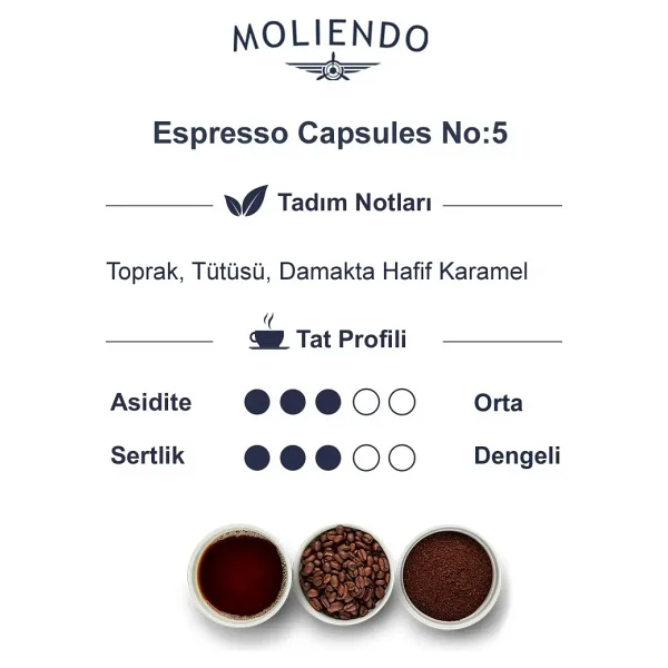 Moliendo Finest Coffee Alüminyum Kapsül Kahve No:5 Avantaj Paketi 100 Adet (Nespresso Uyumlu Alüminyum Kapsül) - Görsel 3