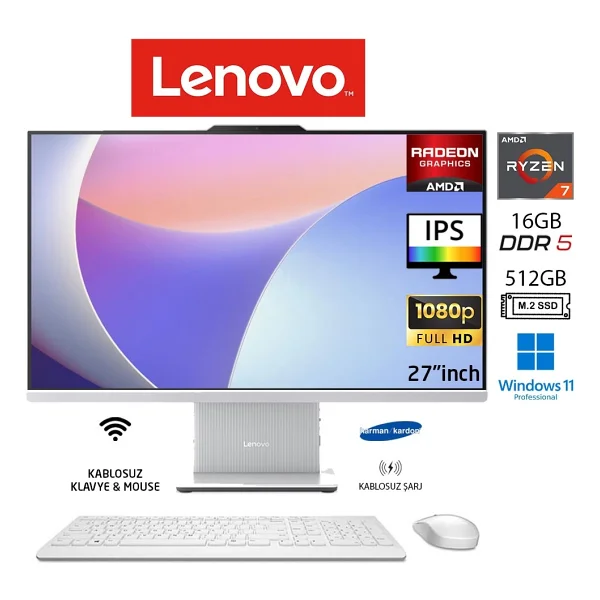 Lenovo Ideacentre 27arr9 Aıo Ryzen7 7735hs 16gb 512gb SSD Bulut Gri W11pro 27" FHD All In One Bilgisayar Duddı - Görsel 6