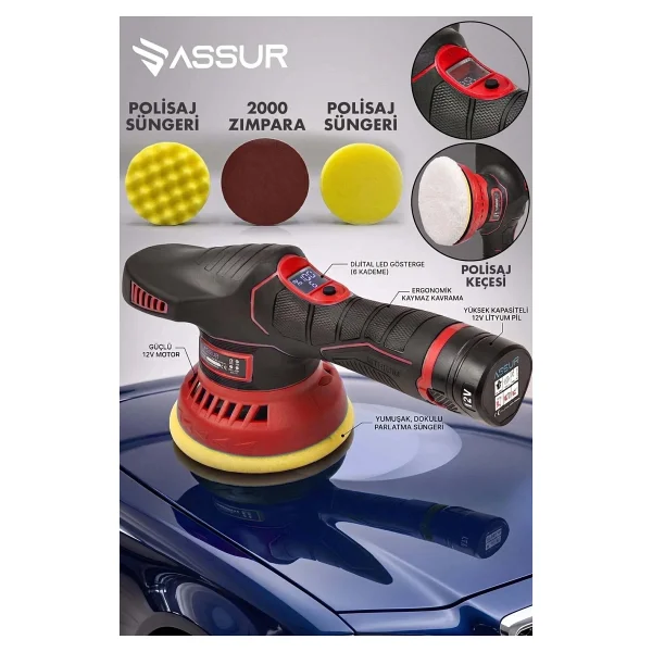 Assur 12v Orbital 6 Kademli Cila Pasta Parlatma Polisaj Makinesi - Görsel 2