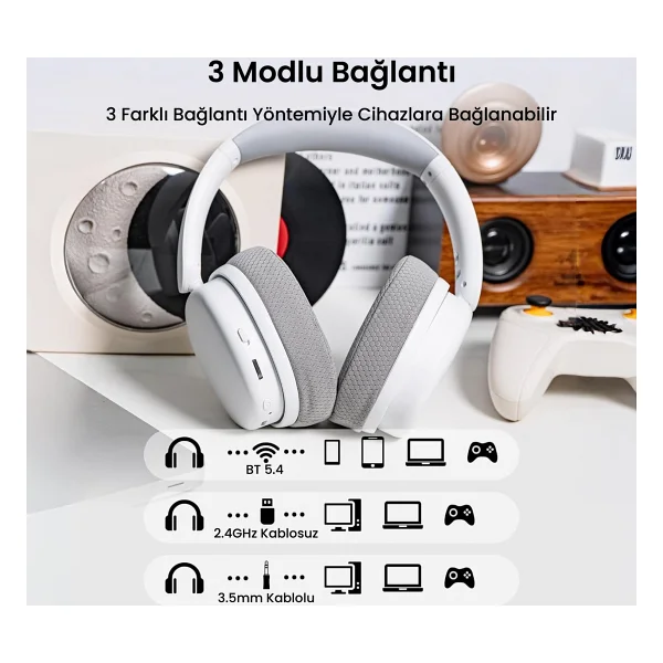 Aula G7 Pro Beyaz RGB Kablolu/Kablosuz Kulak Üstü Oyuncu Kulaklığı - Görsel 8