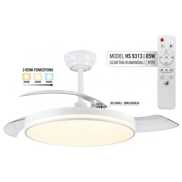 Helios Opto Hs9313 Aydınlatmalı Uzaktan Kumandalı Tavan Vantilatörü - Görsel 2